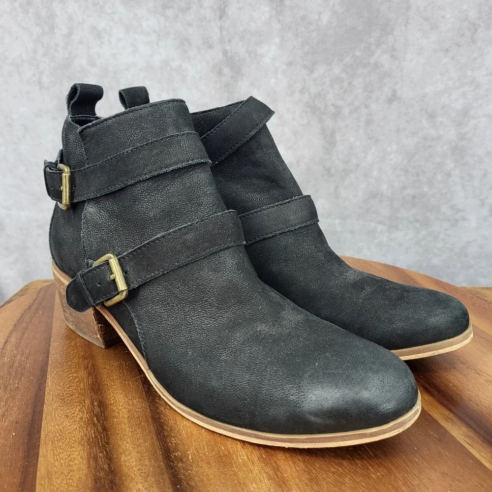 Susina Ankle Boots Womens 8.5 M Black Leather Buckle Side Zip‎ Booties Pull On